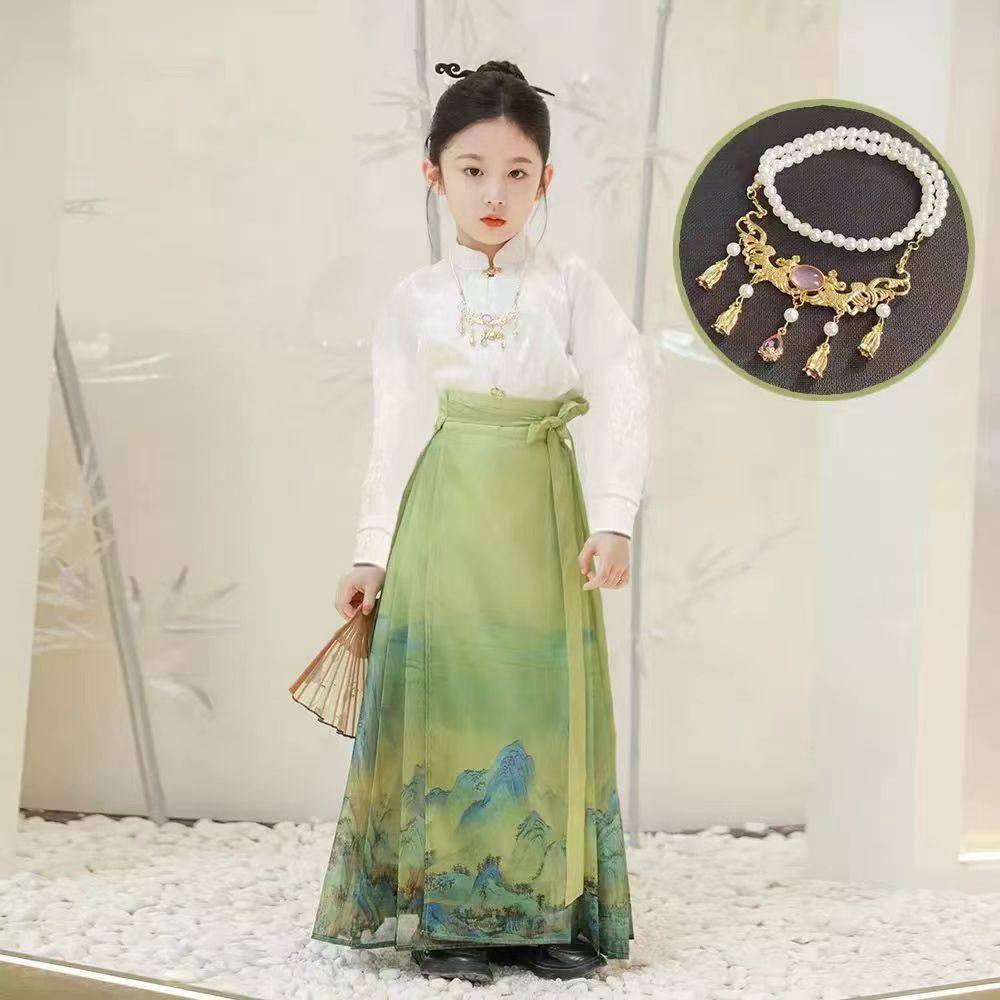 女童古装薄款儿童马面裙套装小女孩2024年汉服夏季半身裙明制唐装