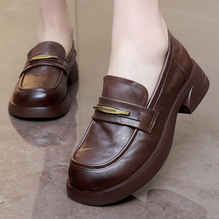 不累脚单鞋 一脚蹬百搭小皮鞋 女 英伦风真皮厚底乐福鞋 2026春秋新款
