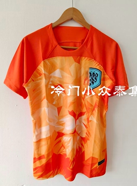 冷门小众欧洲橙色狮子潮牌球衣几何印花橙色狮子短袖足球服运动服