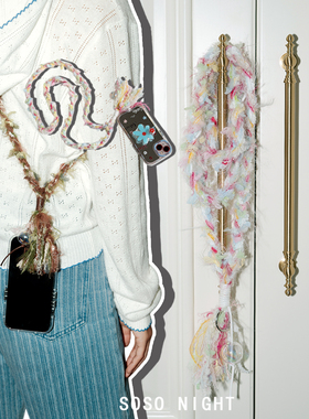复古风手工编织长款流苏手机链彩色多巴胺原创设计可拆卸斜挎绳