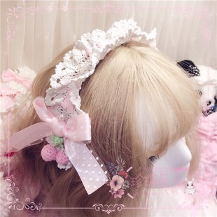 「珍珠兔」原创lolita手作蕾丝草莓kc搭配ap摘草莓头饰发箍