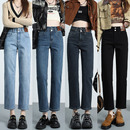 直筒裤 窄版 女梨形身材烟管裤 高腰弹力八九分小个子弹力直筒牛仔裤