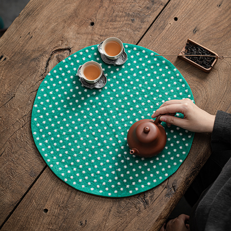 刺绣一人小茶席圆形茶垫干泡垫