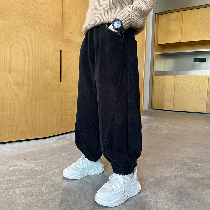 男童加绒裤子秋冬条绒中大童休闲