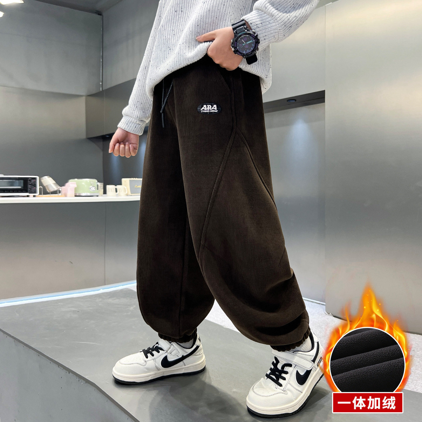 儿童装男童加绒加厚裤子秋冬款20