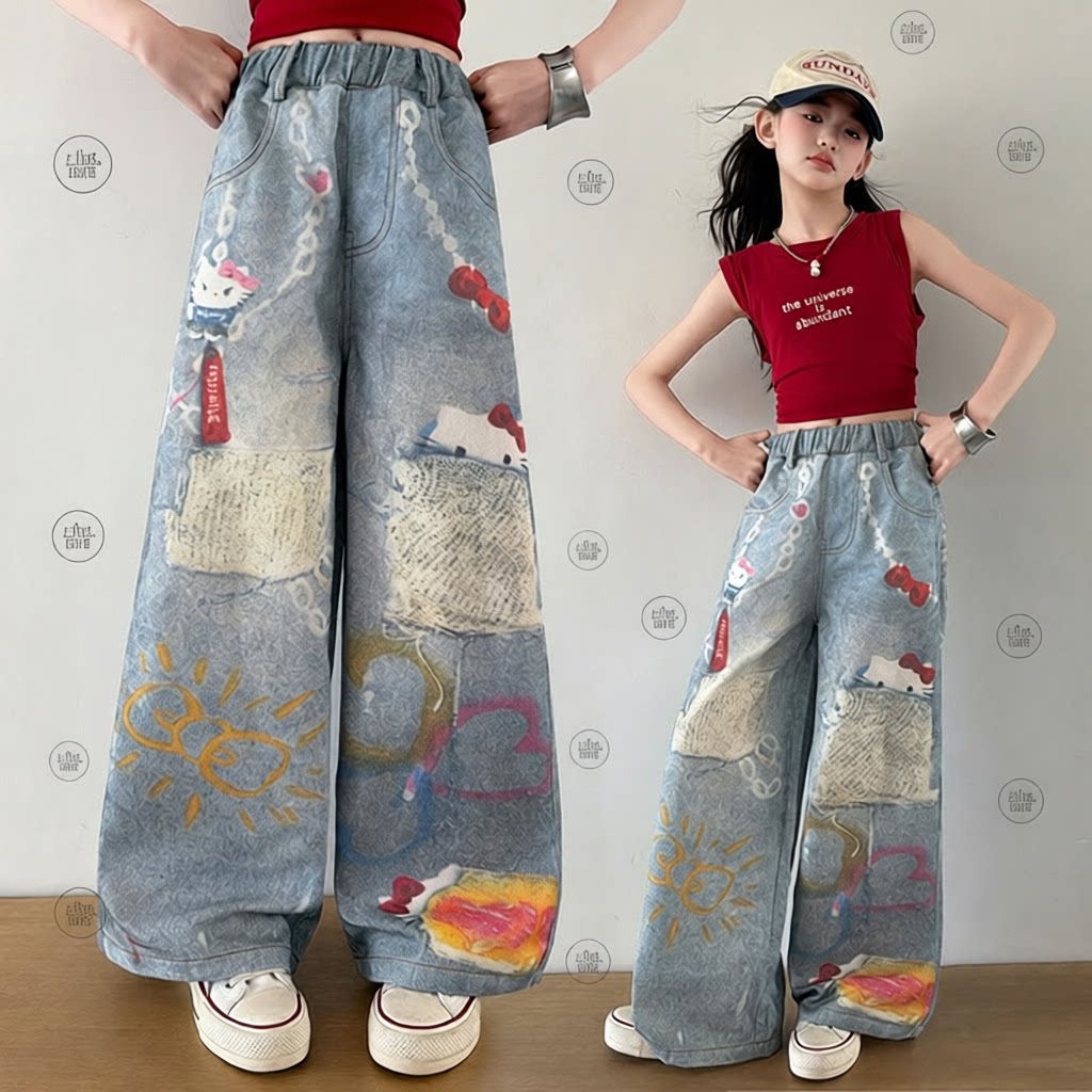 女童牛仔裤夏季薄款女大童潮酷炸