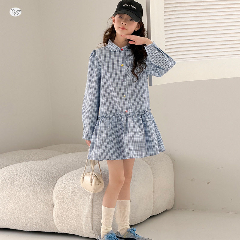 女童格子连衣裙2026秋季新款中大