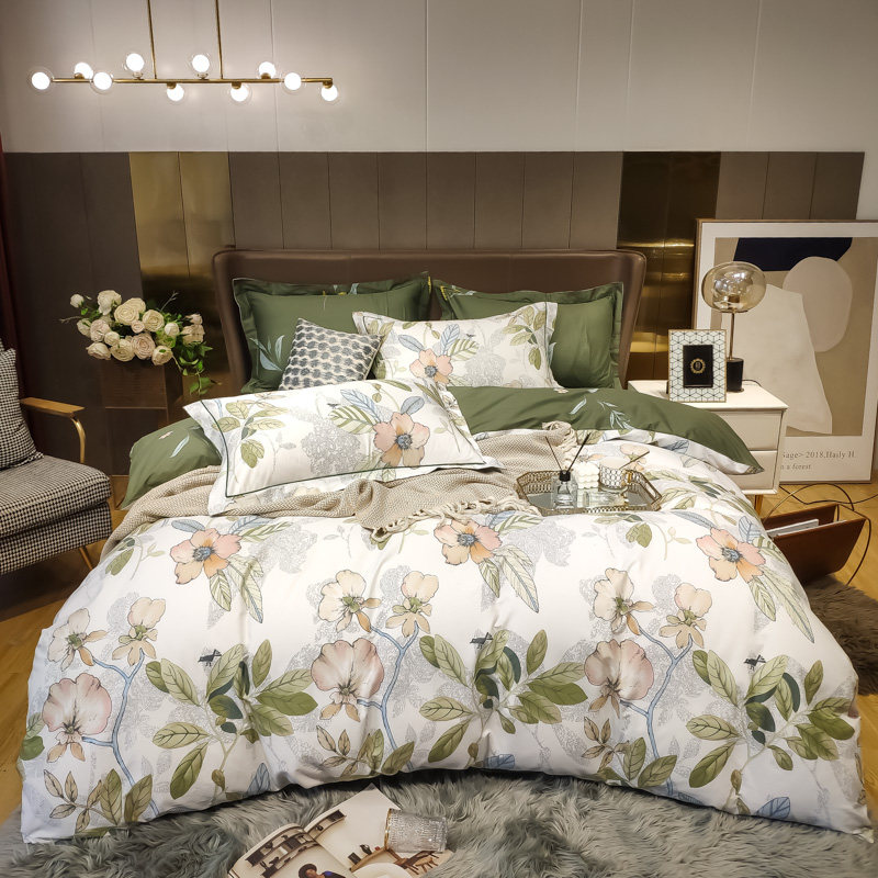 四季新款100%纯棉长绒棉斜纹活性印花四件套全棉被套100%床单双人