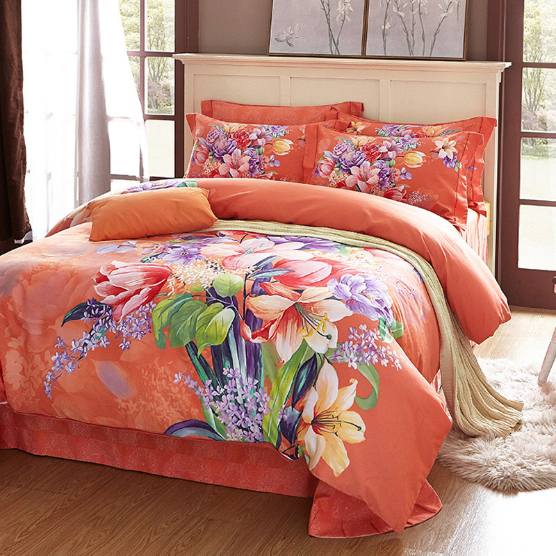 全棉活性印花床上用品四件套1.8m床双人纯棉床单加厚磨毛被套2.0m