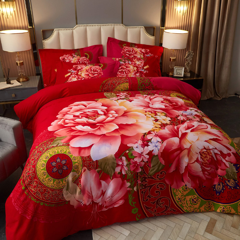 美式田园3D大版磨毛纯棉四件套