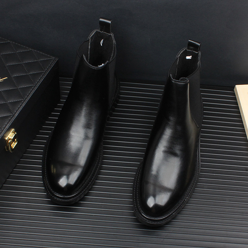 2023 CHELSEA BOOTS MENS FALL-WINTER FLEECE MARTIN BOOTS INNER HEIGHTENED BLACK VERSATILE POINTED SCALP BOOT SLEEVE HIGHTOPS