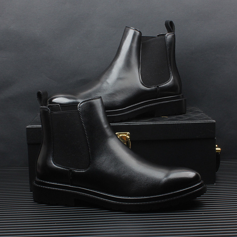 2023 CHELSEA BOOTS MENS FALL-WINTER FLEECE MARTIN BOOTS INNER HEIGHTENED BLACK VERSATILE POINTED SCALP BOOT SLEEVE HIGHTOPS