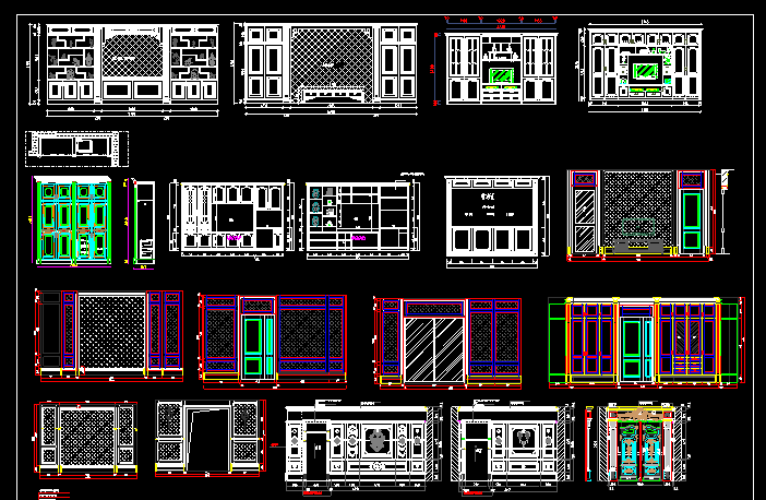 17-电视背景墙CAD图设计稿电视墙立面CAD图墙板立面CAD（121款）