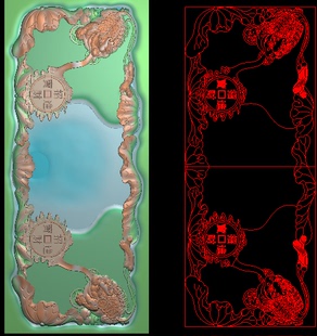 茶台 精雕图 浮雕雕刻图 灰度图 双金蟾茶盘 蟾蜍荷花茶盘1
