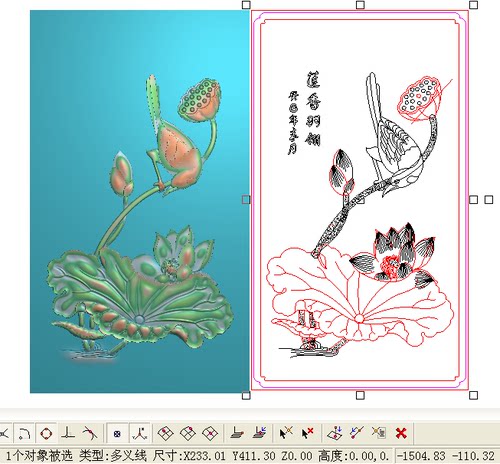 精雕图荷花鸟新款莲花雀鸟浮雕电脑雕刻图背板莲蓬花鸟灰度效果图