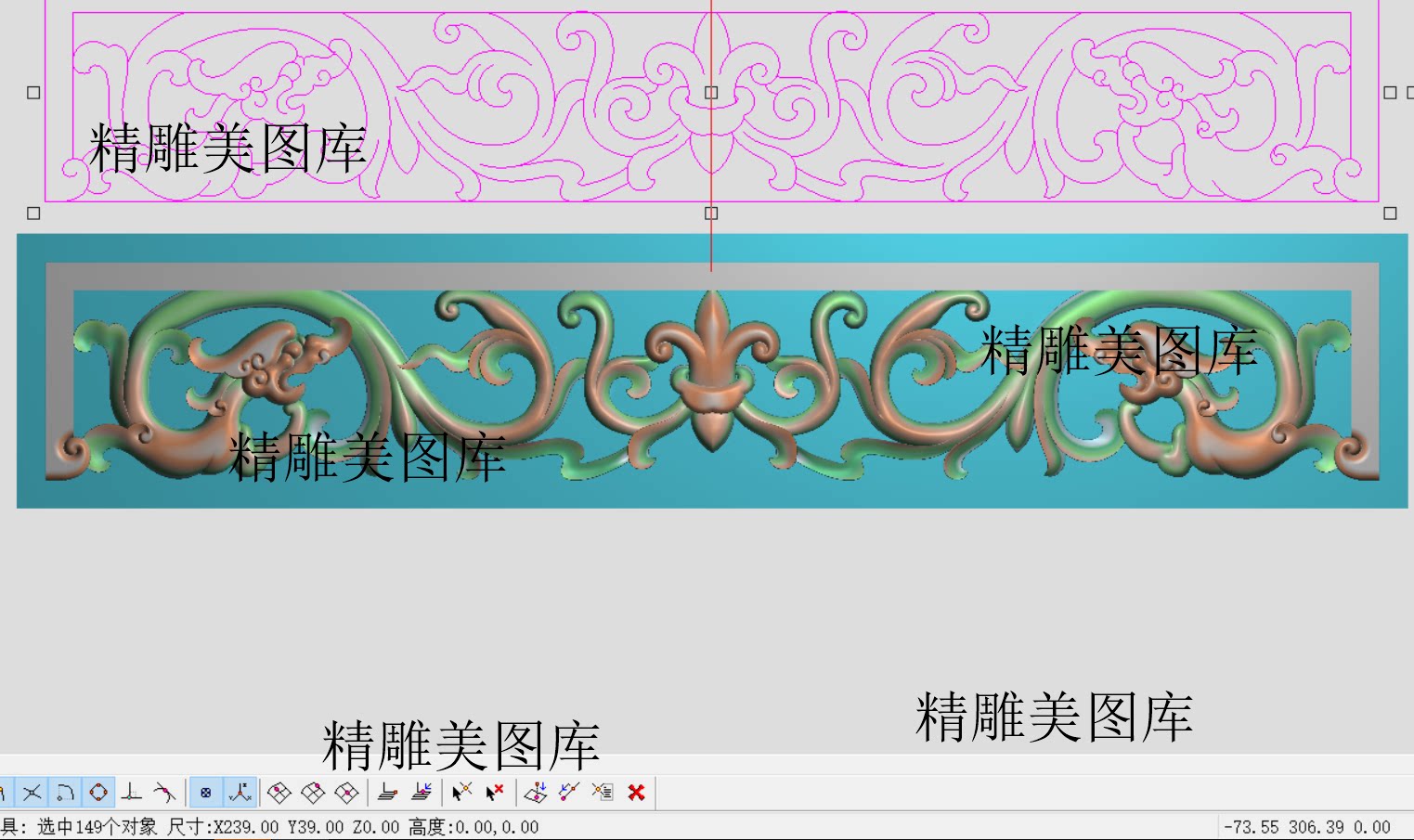 拐子龙围板浮雕图灰度草龙裙板木雕图精雕图牙板洋花草龙239-39