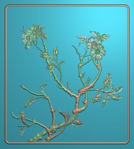 桃花门板精雕图山茶花鸟新款梅花浮雕图新款桃枝靠背灰度雕刻图