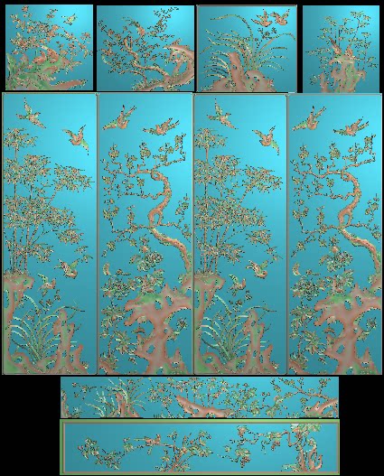 四季花鸟衣柜精雕图浮雕雕刻图灰度图梅花书柜 梅兰竹菊顶箱柜