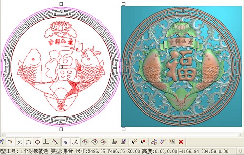 吉祥如意圆挂屏莲花精雕图浮雕雕刻图灰度图荷花福镂空 双鱼挂扁