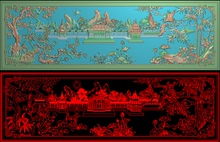 花鸟松鹤背板精雕图雕刻图灰度图梅花仙鹤竹子 山水 罗汉床床中板