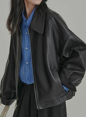 皮衣外套女长袖2023年秋季新款宽松休闲复古中性风酷感机车皮夹克