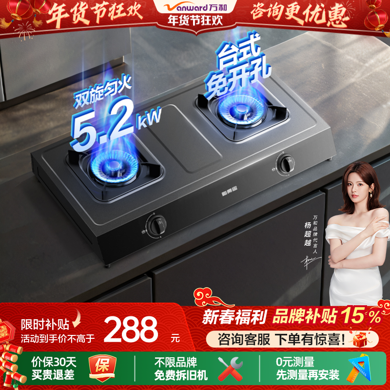 [品牌补贴]万和不锈钢煤气双家用天然气炉灶具台式燃气灶液化气D9