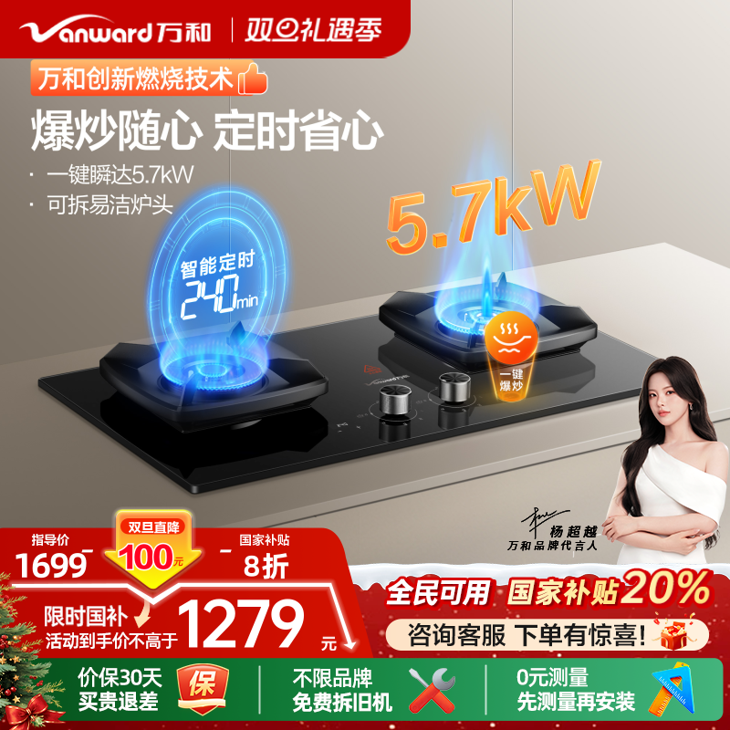 [政府补贴]万和5.7kW燃气灶家用厨房灶具天然气双炉爆炒灶台S