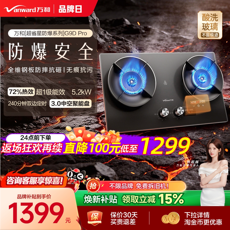 [焕新补贴]万和防爆定时燃气灶煤气灶家用双灶天然气酸洗G9D Pro