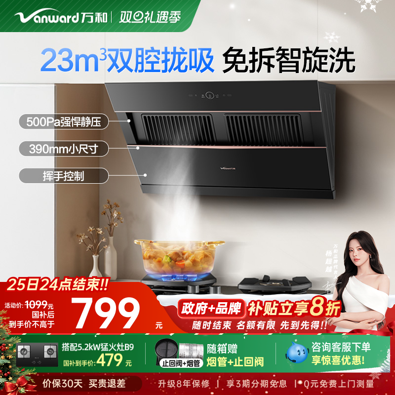 [政府补贴]万和小双翼家用厨房大吸力侧吸式烟机抽油烟机525PR