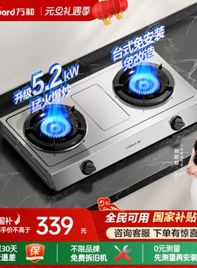 [政府补贴]万和不锈钢煤气灶双灶家用天然气液化气台式燃气灶D9