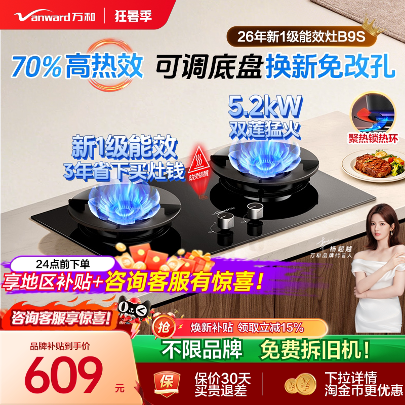 万和B9S天然气燃气灶煤气灶家用双灶猛火液化气官方炉灶台嵌入式