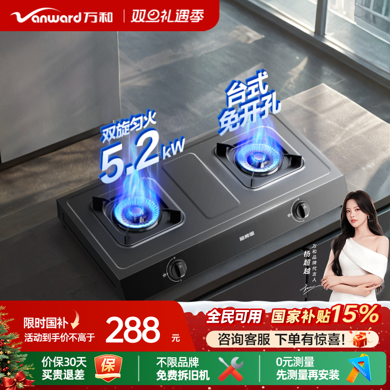 [政府补贴]万和不锈钢煤气双家用天然气炉灶具台式燃气灶液化气D9