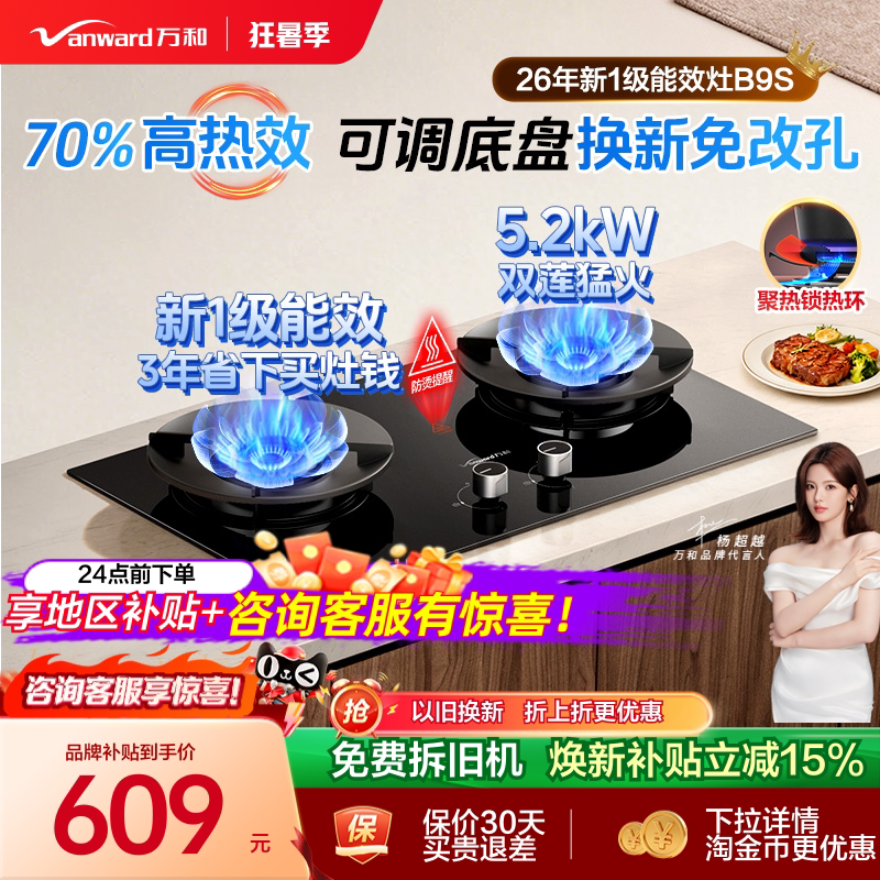 万和天然气燃气灶煤气灶家用双灶猛火液化气官方炉灶台嵌入式B9S