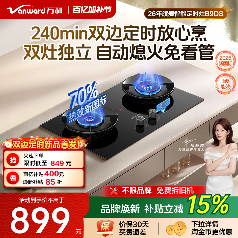 [旗舰新品]万和定时燃气灶天然气煤气灶家用双灶灶台式炉灶B9DS