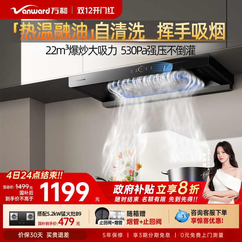 [政府补贴]万和小双翼油烟机家用厨房大吸力顶吸式吸油烟机X739A