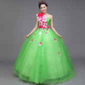 长款 礼服唱歌舞台演出服 蓬蓬裙主持人礼服 显瘦单肩晚装 2022新款