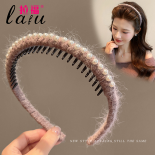 珍珠毛线发箍女款 秋冬发带高颅顶洗脸头箍气质压发卡头饰 2025新款