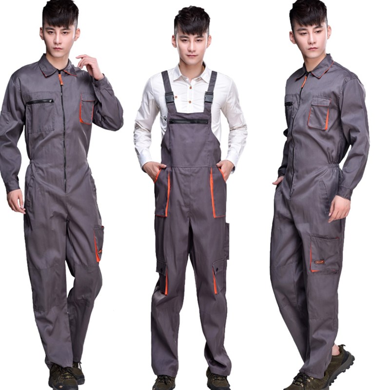 夏季连体工作服套装男背带裤子汽修机修工程机械透气女劳保服包邮