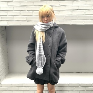 韩版日系学院风连帽毛呢双排扣外套秋冬小个子呢子大衣女