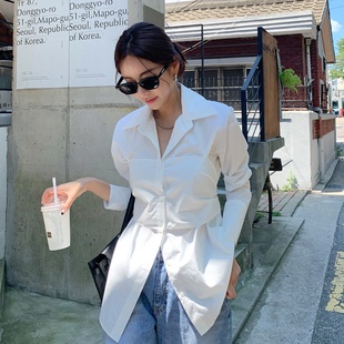 韩国chic小众设计感裹胸假两件背后蝴蝶结绑带休闲衬衫上衣