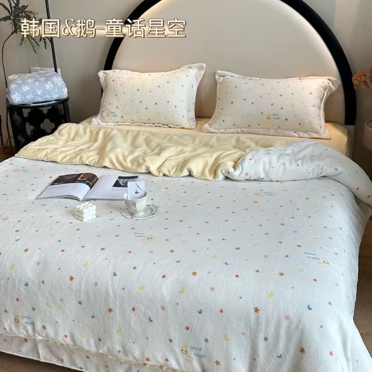 新款冬季加厚牛奶绒四件套卡通条纹格子双面绒被套保暖床单四件套