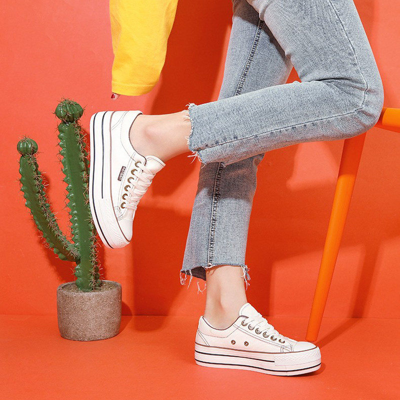人本松糕厚底帆布鞋女学生鞋春季球鞋2022增高小白鞋百搭休闲板鞋