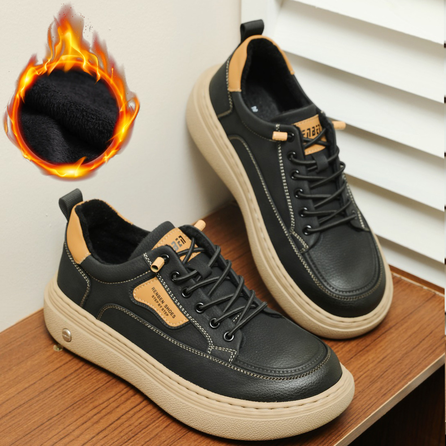 人本冬季二棉鞋防水皮面轻便鞋底