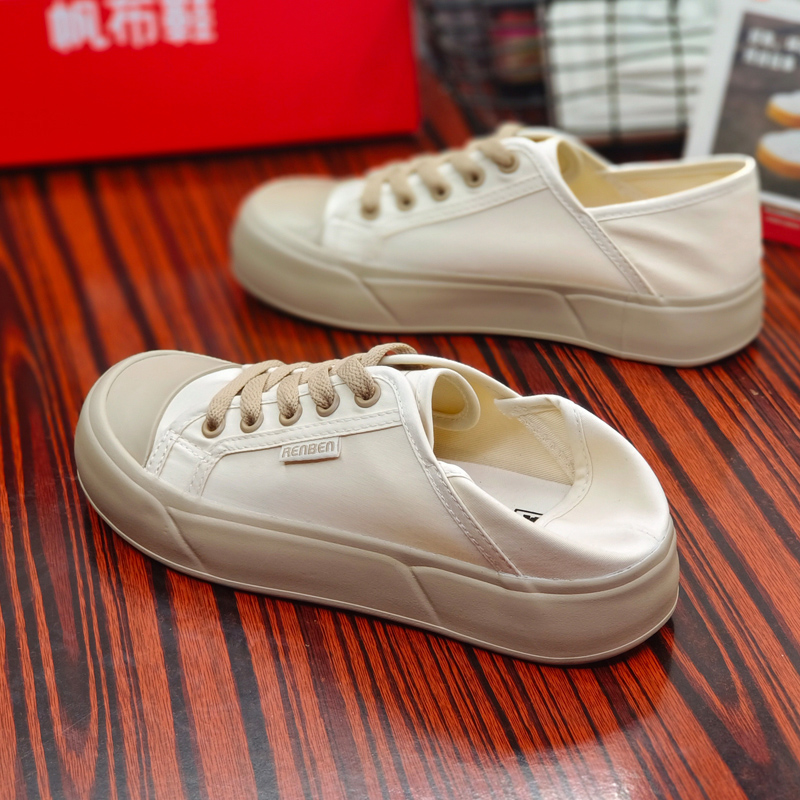 人本低帮女学院可踩跟两穿帆布鞋