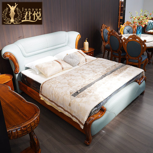 2024新品乌金木真皮床双人床奢华婚床豪宅主卧实木床1.8m新中式