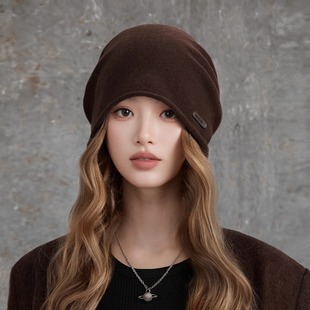 疯帽子 羊绒羊毛针织毛线帽女秋冬保暖加大显脸小堆堆帽冷帽25新