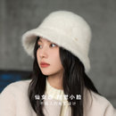 疯帽子 保暖纯色盆帽日常显脸小秋冬 柔软加密长兔毛渔夫帽女
