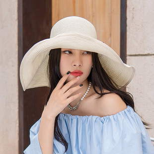瘋帽子 度假海邊遮陽草帽子女可折疊大帽檐沙灘帽防曬太陽帽春夏