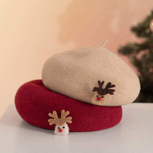 疯帽子圣诞羊毛贝雷帽