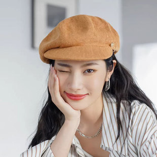天然亞麻八角報童帽子女貝雷帽鴨舌帽 瘋帽子 休閑通勤簡約潮春夏